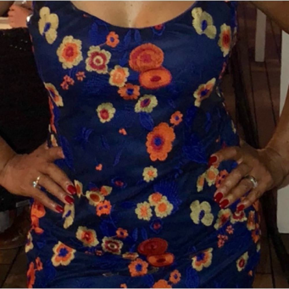 BCBGeneration Deep Navy Blue Sundress with Floral Design for Night Out